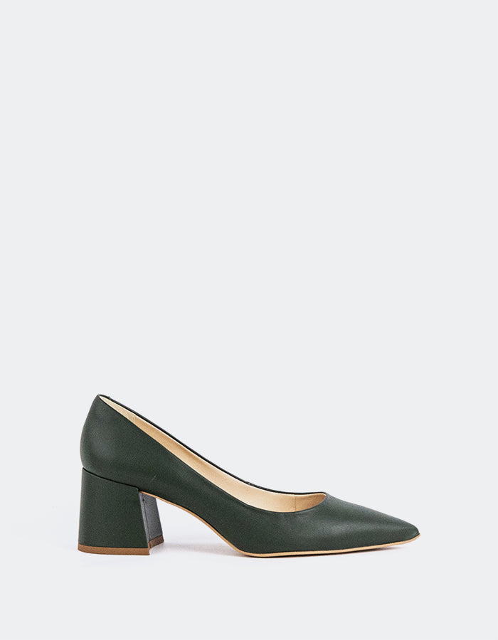 L'INTERVALLE Josephine Women's Shoe Mid Heel Pumps Dark Green Leather