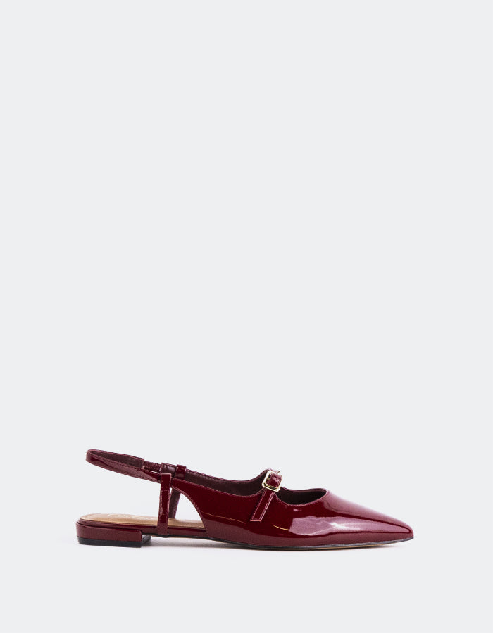 L'INTERVALLE Ludisia Women's Low-Heel Slingback Shoes Burgundy Patent