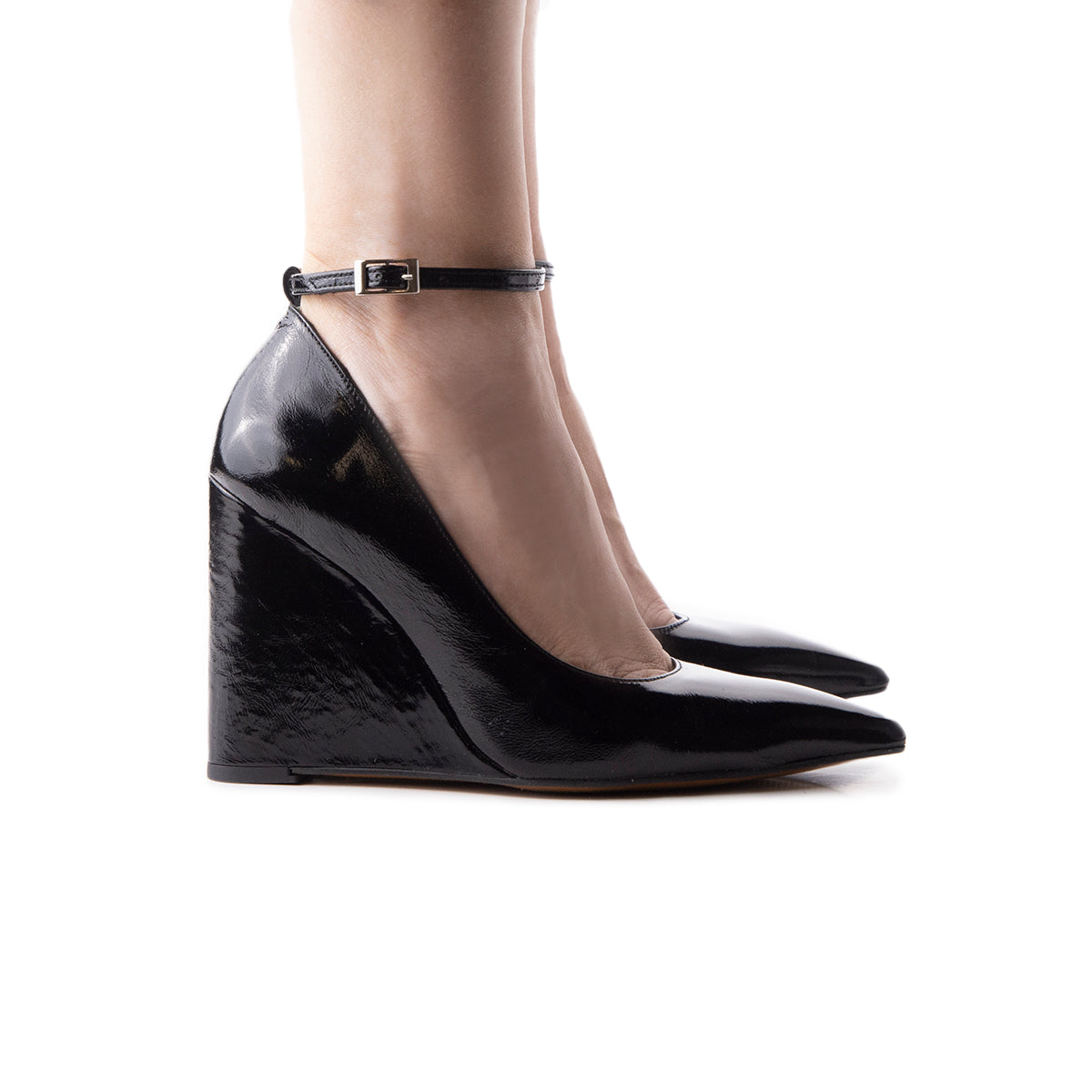 Black patent leather wedge shoes hotsell