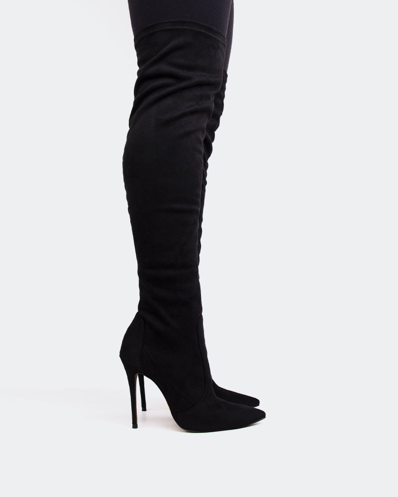 Black stretch thigh high boots best sale