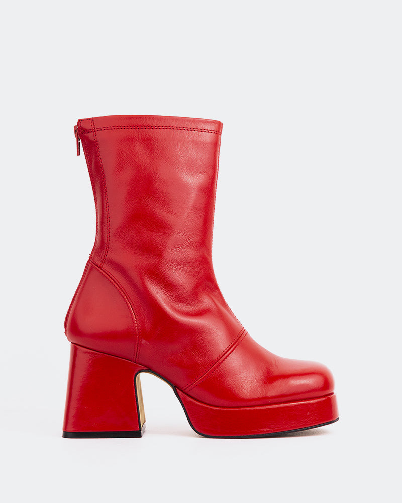 Red leather best sale platform boots