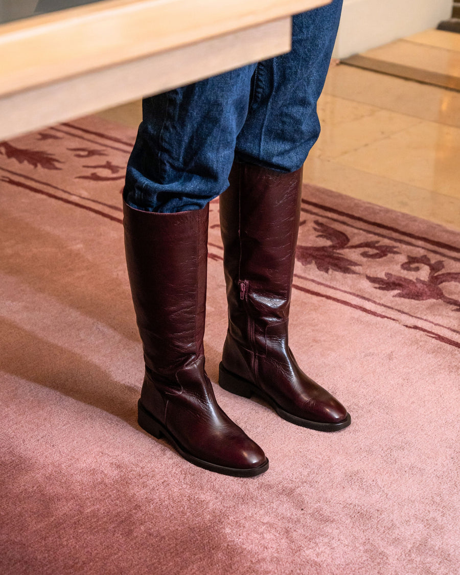 Burgundy tall leather boots online