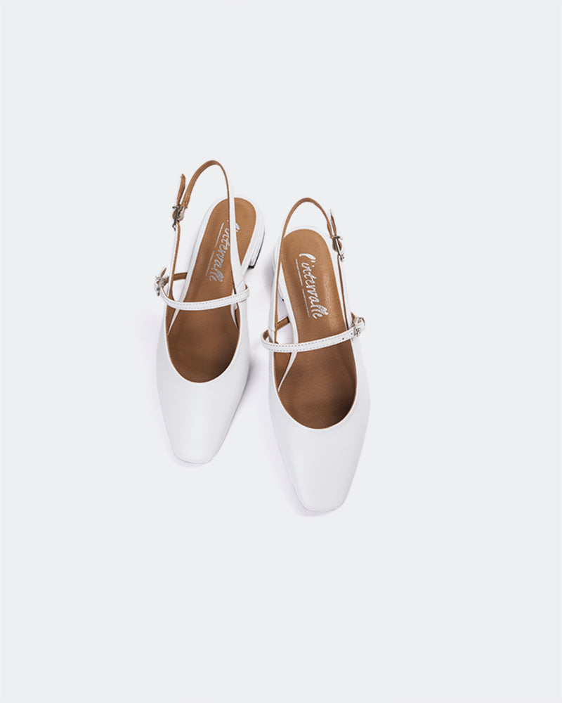 L'INTERVALLE Fresca Chaussures pour femmes Escarpins à Bride Arrière Cuir blanc