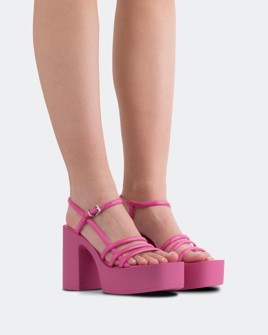 L'INTERVALLE - Sandales Femme Casual Plateforme Cuir Fuchsia 