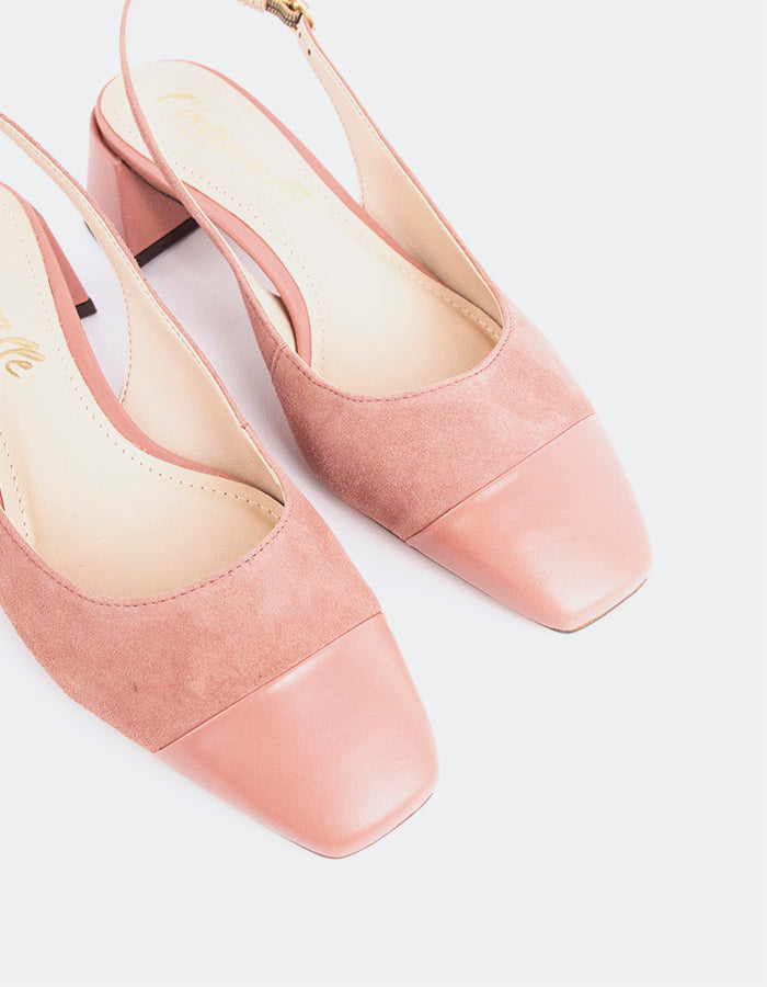 L'INTERVALLE Marieliz Women's Mid-Heel Slingback Shoe Pink Suede