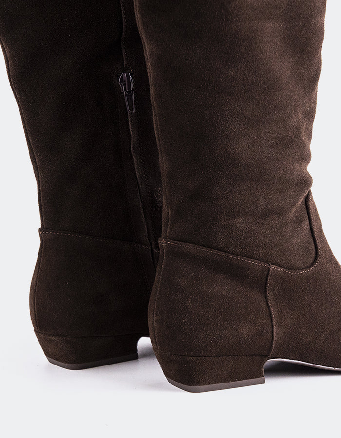 SHELLY SHEN Alberoni Bottes hautes pour femmes Brun Suède