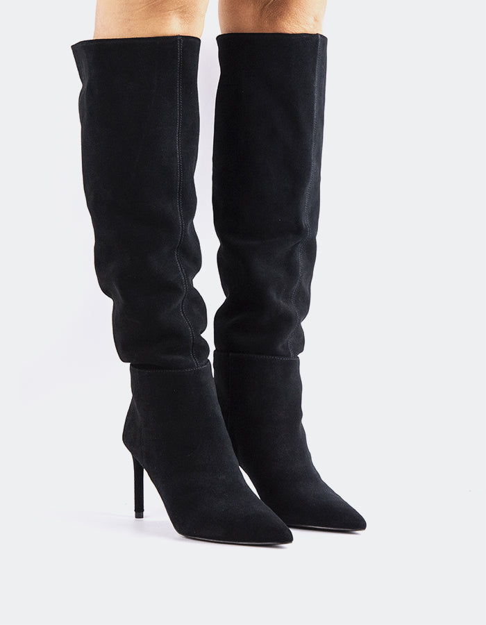 L'INTERVALLE Allister Women's High-Heel Tall Boots Black Suede
