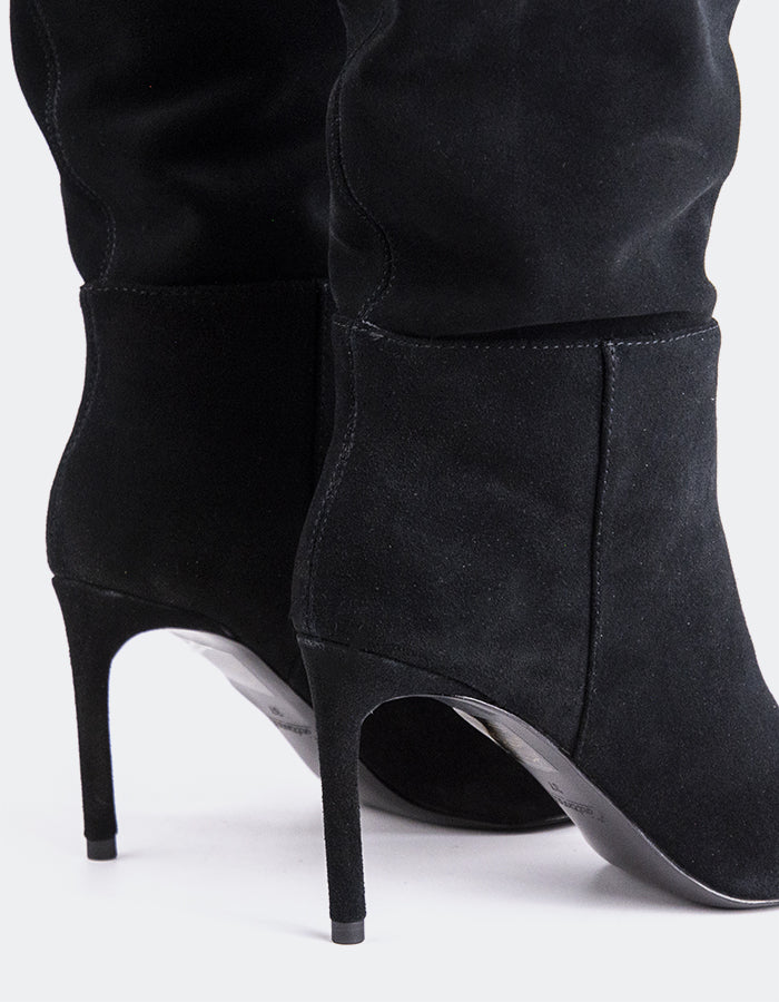 L'INTERVALLE Allister Women's High-Heel Tall Boots Black Suede