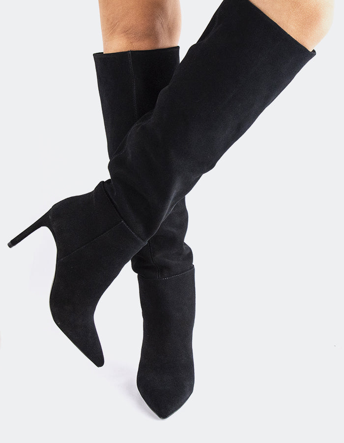 L'INTERVALLE Allister Women's High-Heel Tall Boots Black Suede