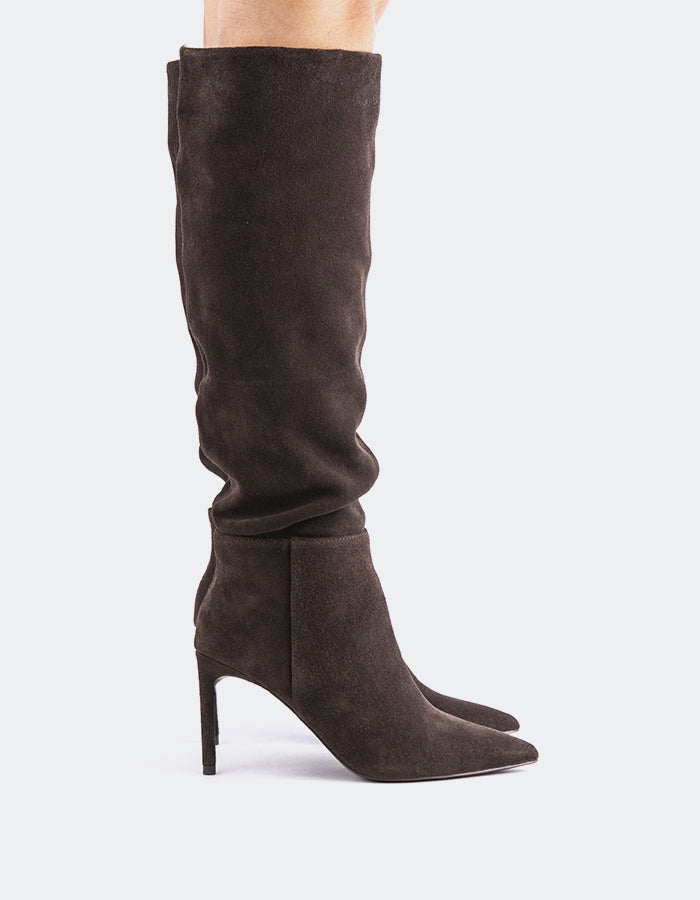 L'INTERVALLE Allister Women's High-Heel Tall Boots Brown Suede