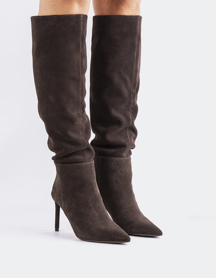 L'INTERVALLE Allister Women's High-Heel Tall Boots Brown Suede
