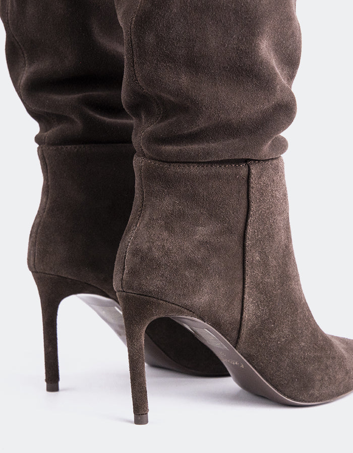 L'INTERVALLE Allister Women's High-Heel Tall Boots Brown Suede
