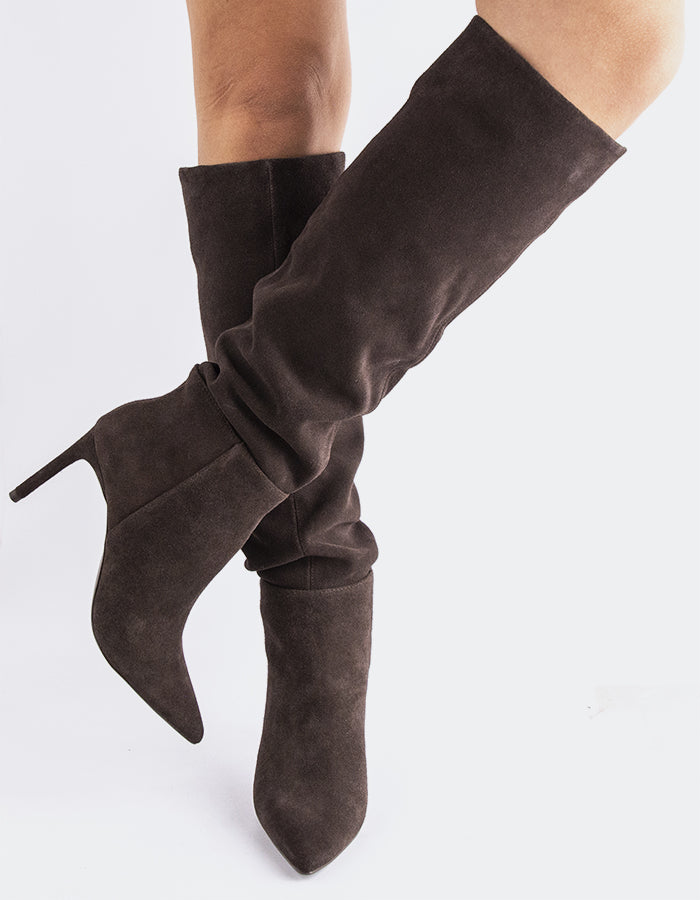 L'INTERVALLE Allister Women's High-Heel Tall Boots Brown Suede