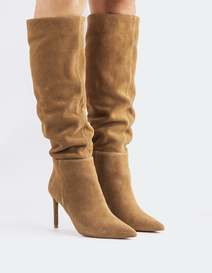 L'INTERVALLE Allister Women's High-Heel Tall Boots Camel Suede