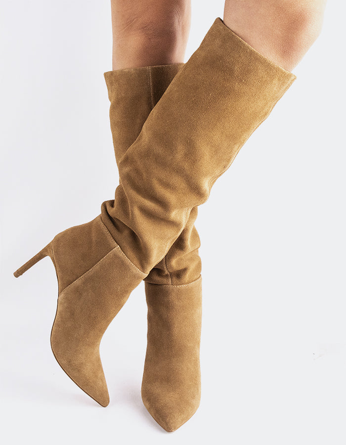 L'INTERVALLE Allister Women's High-Heel Tall Boots Camel Suede