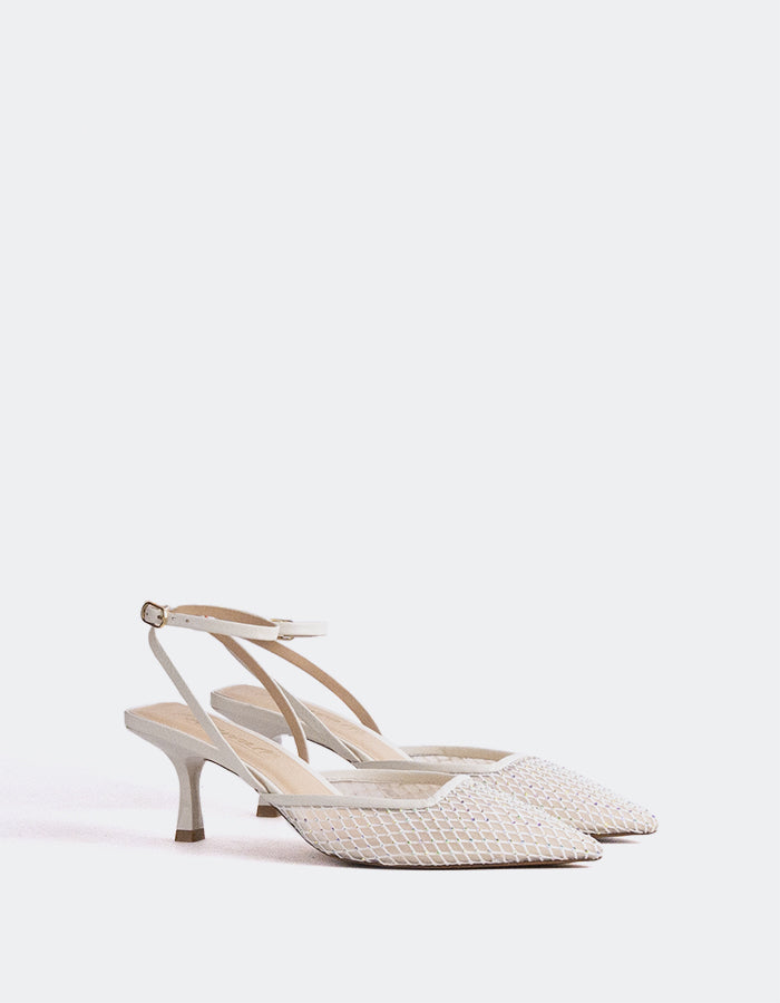 L'INTERVALLE Aster Women's Ankle Strap Pumps White Mesh