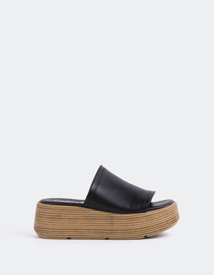 L'INTERVALLE Beluga Mule Plateforme Wedge Sandal Noir Cuir