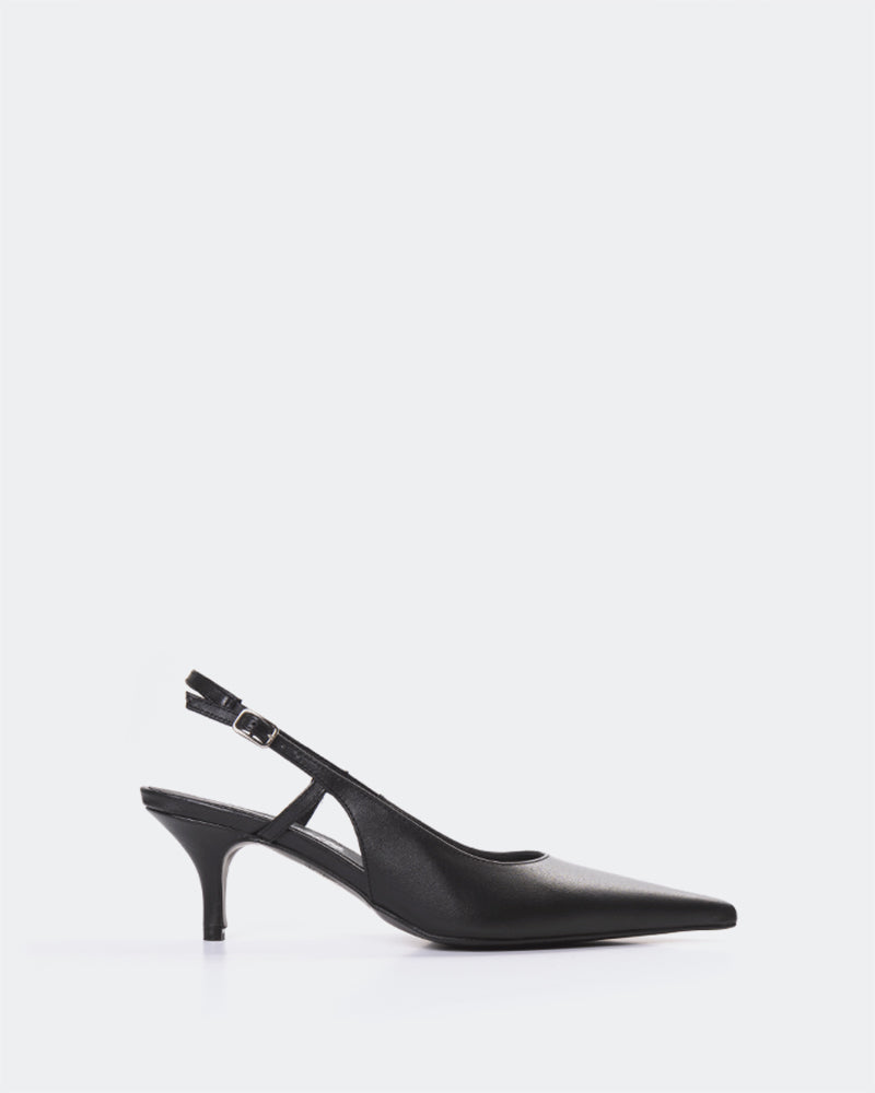 L'INTERVALLE Berkely Women's Shoe Mid Heel Slingback Black Leather
