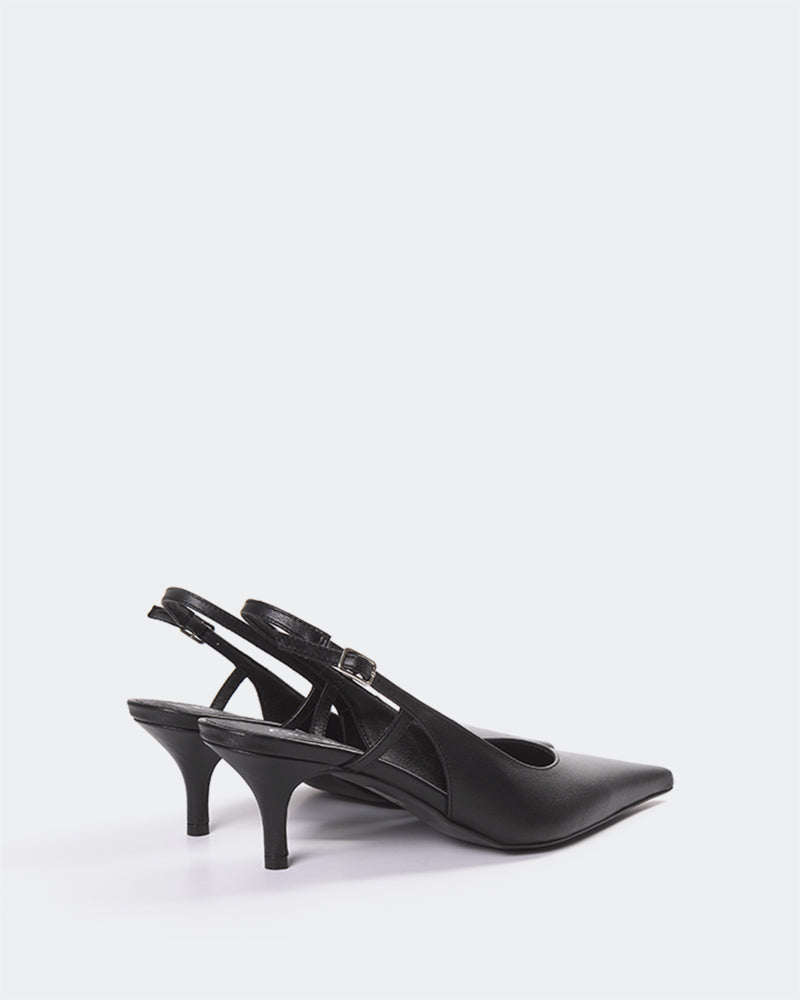 L'INTERVALLE Berkely Chaussures pour femmes à talon moyen Escarpins à Bride Arrière Noir  Cuir