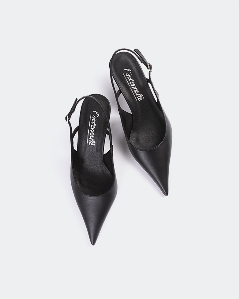 L'INTERVALLE Berkely Chaussures pour femmes à talon moyen Escarpins à Bride Arrière Noir  Cuir
