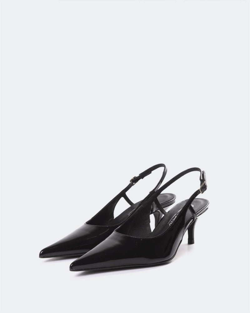 L'INTERVALLE Berkely Women's Shoe Mid Heel Slingback Black Patent