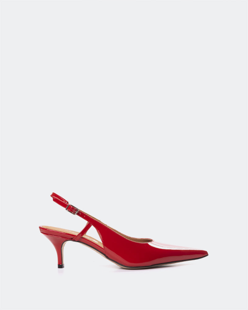 L'INTERVALLE Berkely Chaussures pour femmes à talon moyen Escarpins à Bride Arrière Rouge Verni