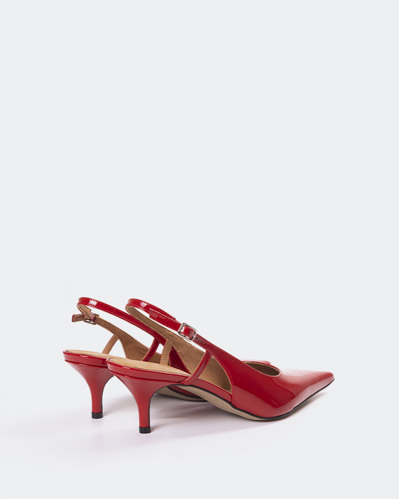 L'INTERVALLE Berkely Chaussures pour femmes à talon moyen Escarpins à Bride Arrière Rouge Verni