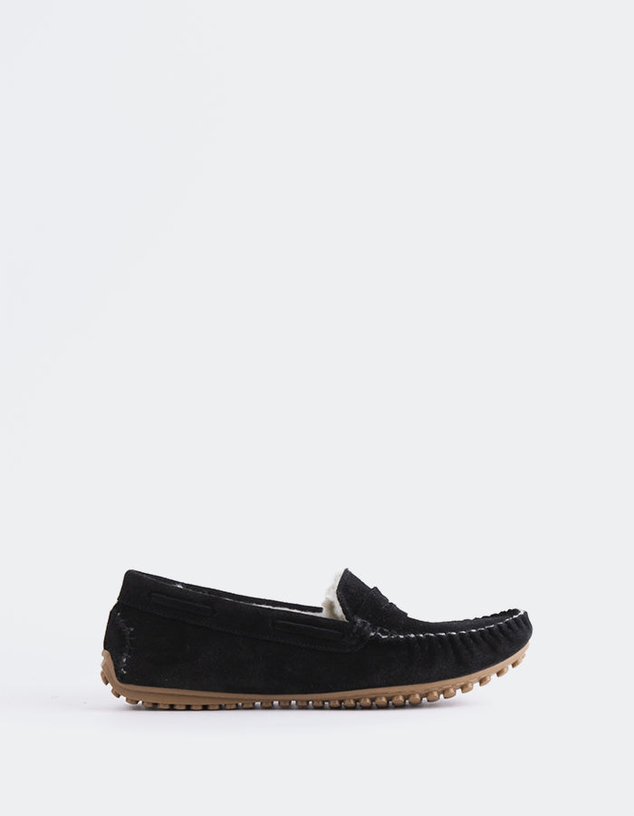 L'INTERVALLE Bobble Femme Boat Chaussure Loafer Noir Suède