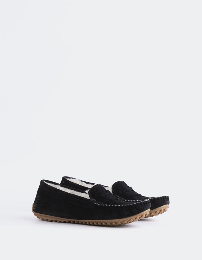 L'INTERVALLE Bobble Femme Boat Chaussure Loafer Noir Suède