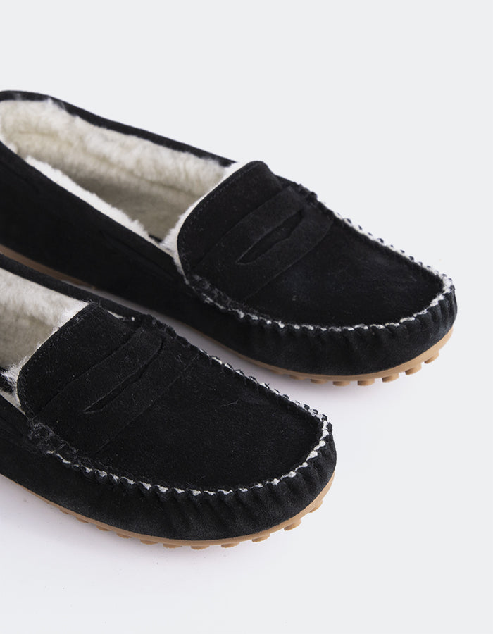 L'INTERVALLE Bobble Femme Boat Chaussure Loafer Noir Suède