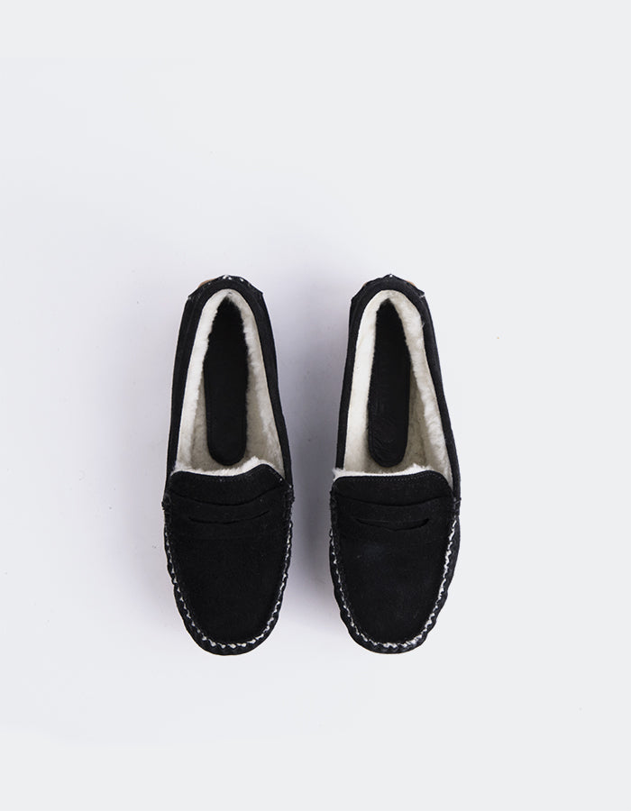 L'INTERVALLE Bobble Femme Boat Chaussure Loafer Noir Suède