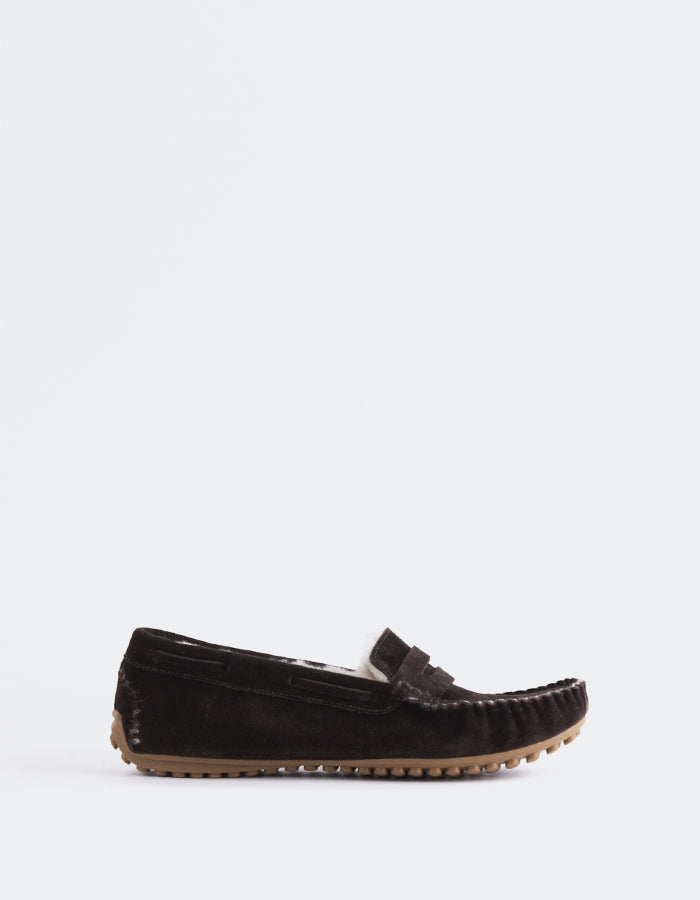 L'INTERVALLE Bobble Femme Boat Chaussure Loafer Brun Suède