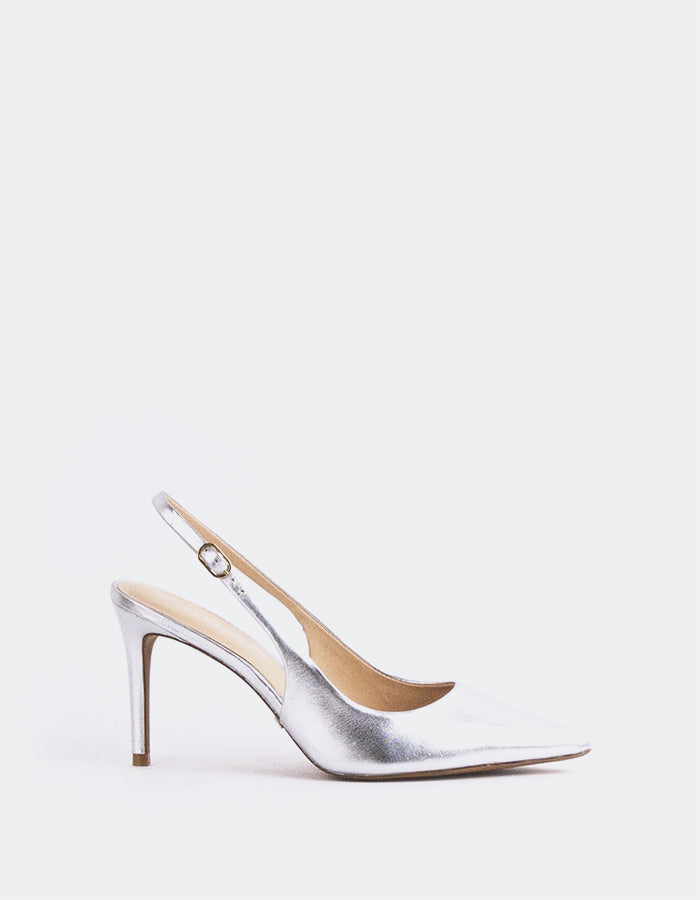 L'INTERVALLE Borage Women's High-Heel Slingbacks Silver Leather