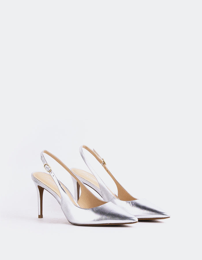 L'INTERVALLE Borage Women's High-Heel Slingbacks Silver Leather