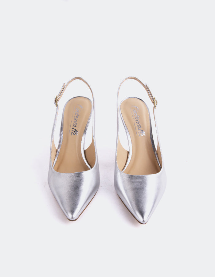 L'INTERVALLE Borage Women's High-Heel Slingbacks Silver Leather