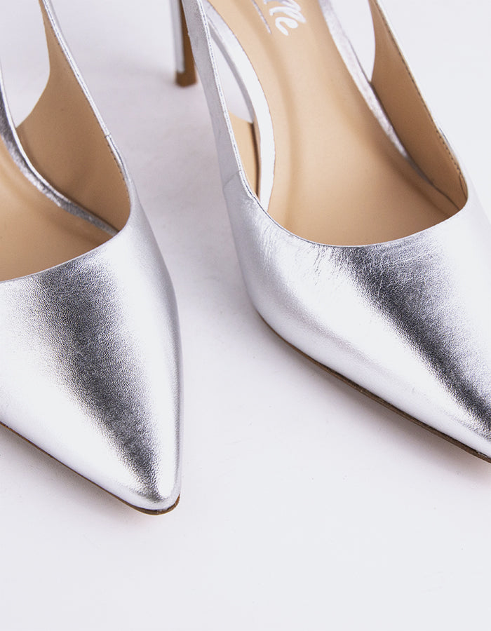 L'INTERVALLE Borage Women's High-Heel Slingbacks Silver Leather