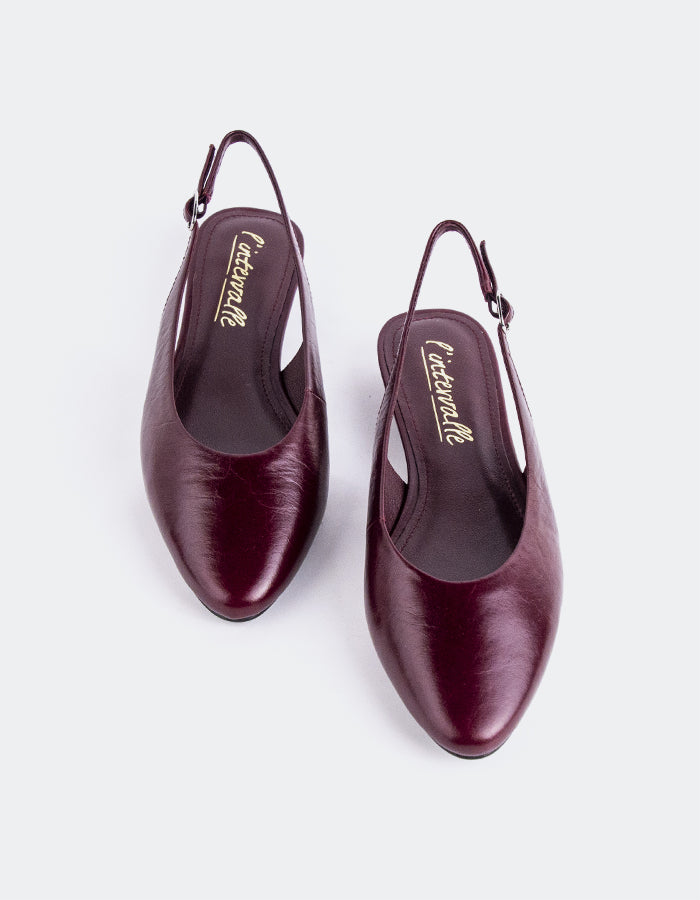 L'INTERVALLE Brassia Women's Low-Heel Slingbacks Burgundy Leather