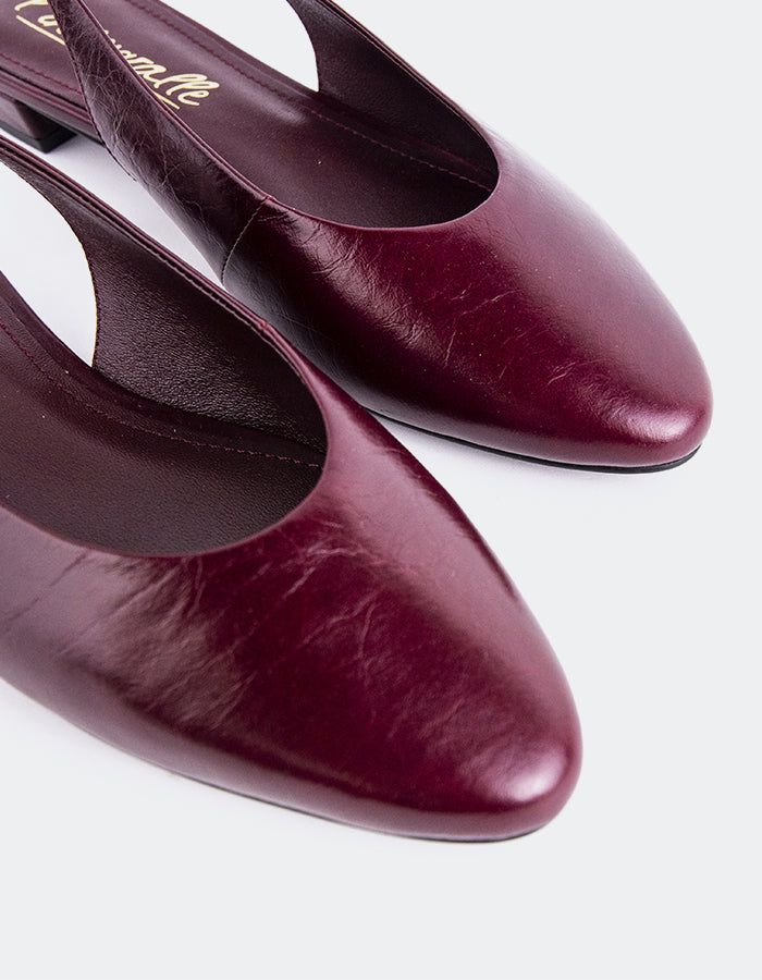 L'INTERVALLE Brassia Women's Low-Heel Slingbacks Burgundy Leather