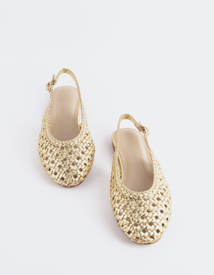 L'INTERVALLE Breda Femmes Plat Slingbacks Or Métal