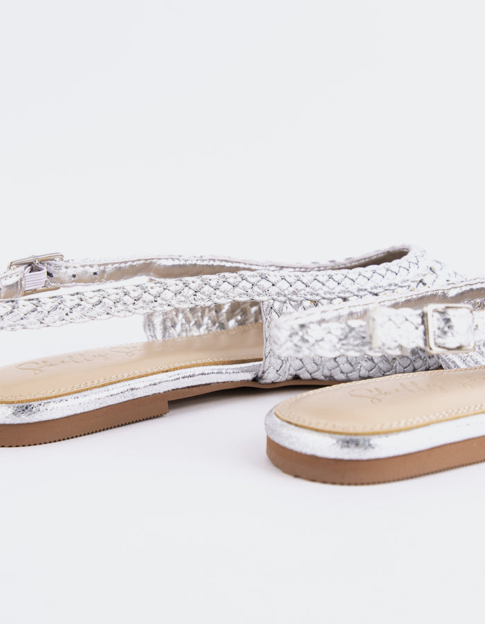 L'INTERVALLE Breda Femmes Plat Slingbacks Argent Métal