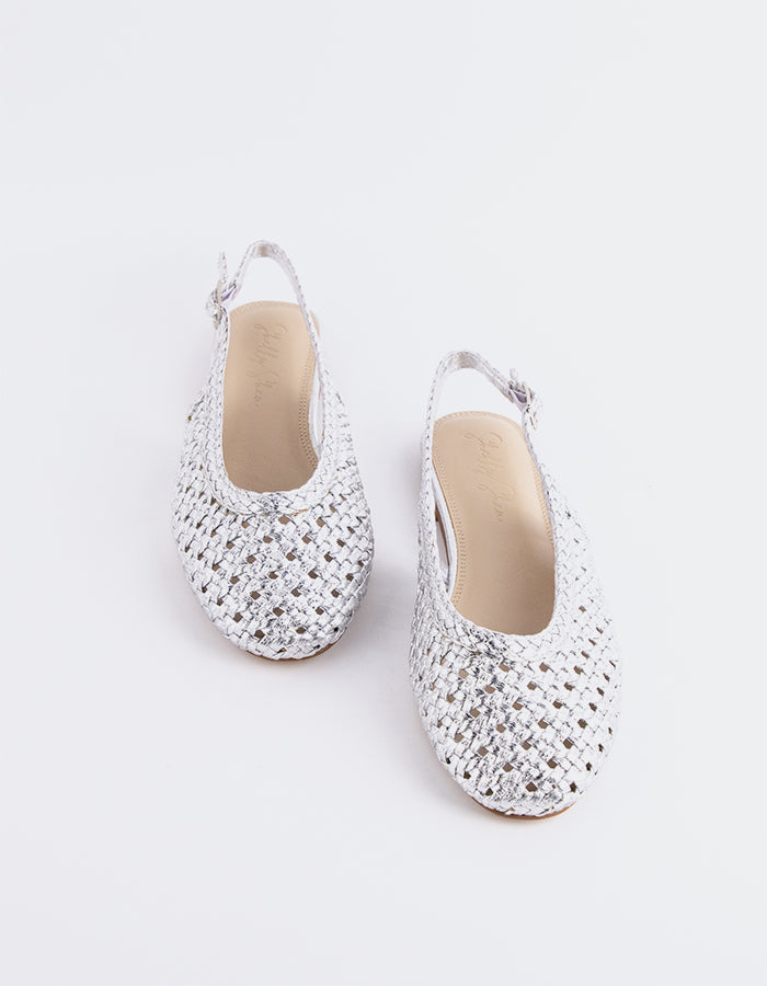 L'INTERVALLE Breda Femmes Plat Slingbacks Argent Métal