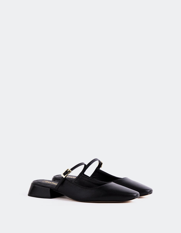 L'INTERVALLE Calantha Chaussures mules à lanières pour femmes Cuir Noir