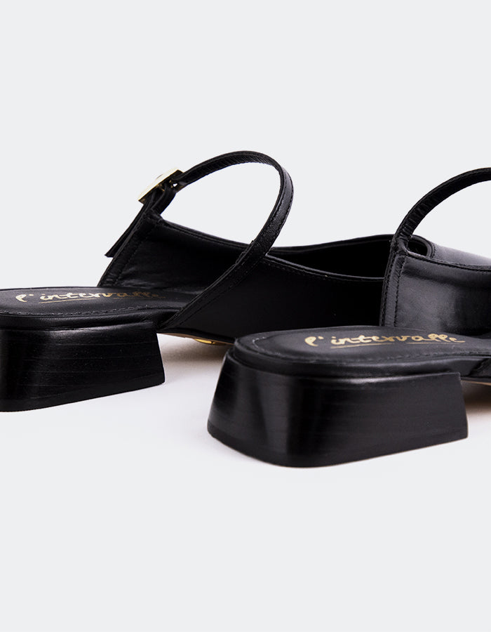 L'INTERVALLE Calantha Chaussures mules à lanières pour femmes Cuir Noir