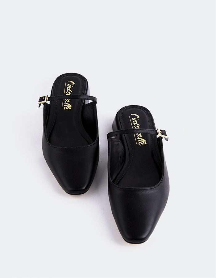 L'INTERVALLE Calantha Chaussures mules à lanières pour femmes Cuir Noir