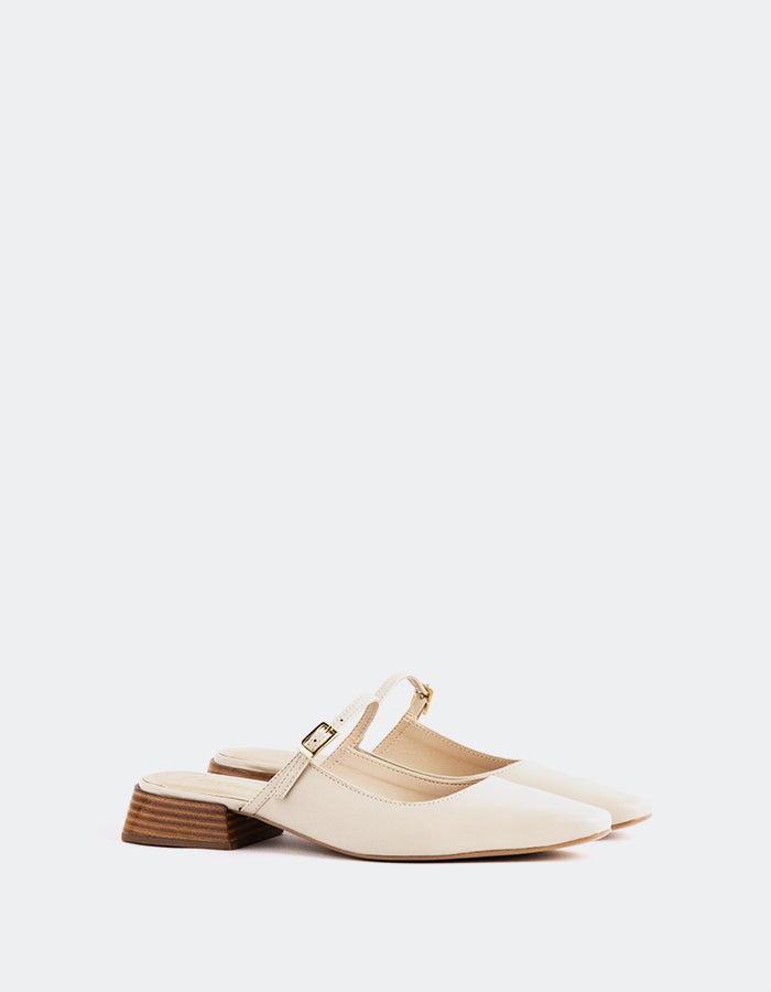 L'INTERVALLE Calantha Femmes Strap Mule Chaussures Blanc Cassé Cuir