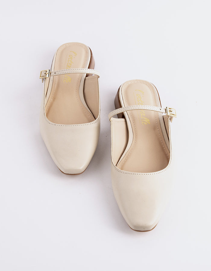 L'INTERVALLE Calantha Femmes Strap Mule Chaussures Blanc Cassé Cuir