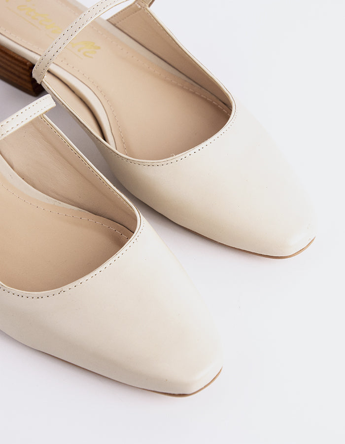 L'INTERVALLE Calantha Femmes Strap Mule Chaussures Blanc Cassé Cuir