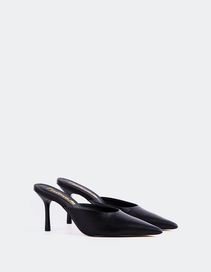 L'INTERVALLE Carys Chaussures mules à talons hauts pour femme en cuir Noir