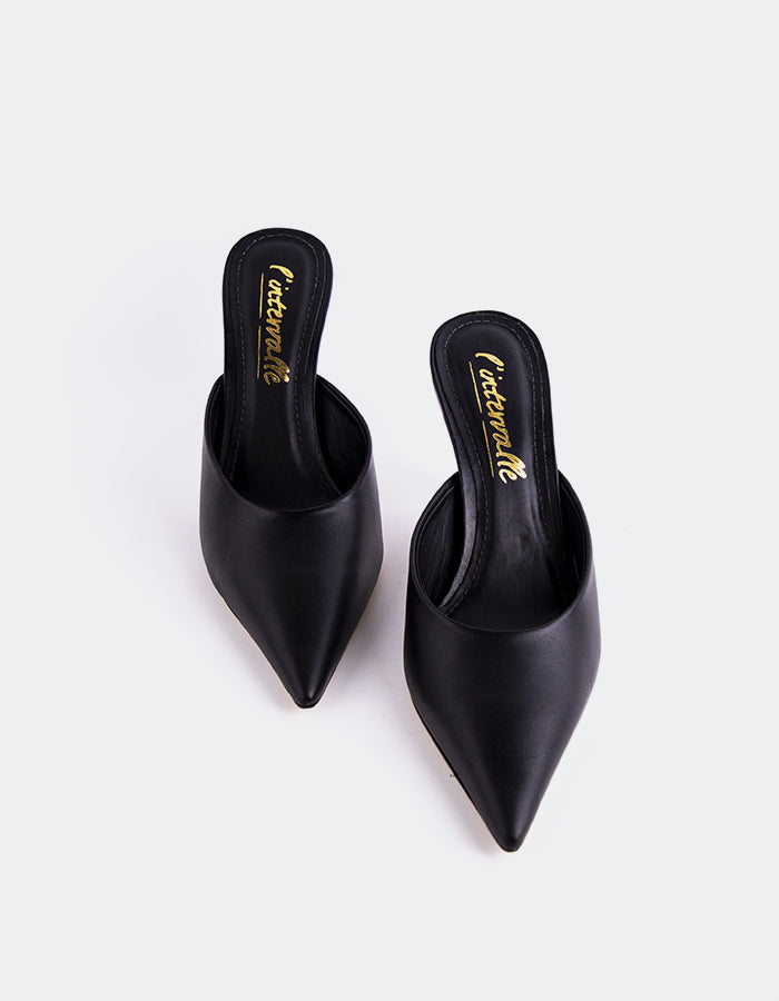 L'INTERVALLE Carys Chaussures mules à talons hauts pour femme en cuir Noir