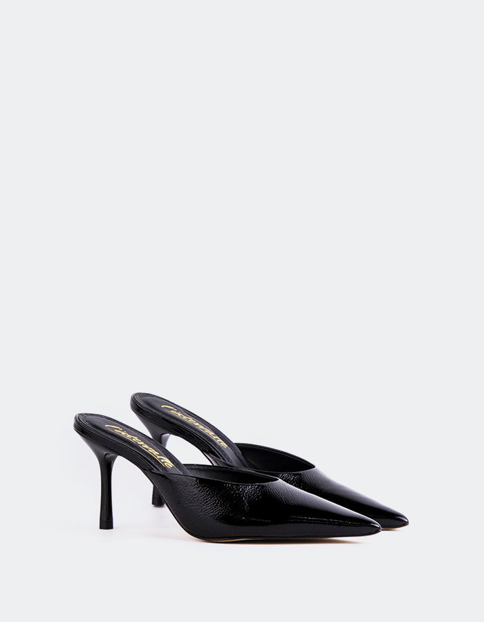 L'INTERVALLE Carys Chaussures mules à talon haut pour femmes Noir Naplack